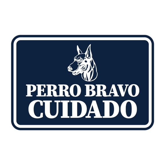 Signs ByLITA Classic Framed Perro Bravo Cuidado Graphic Spanish Security Sign (Navy Blue / White) - Large