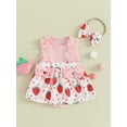 thumbnail image 2 of Suealasg Newborn Baby Girl Outfits Sleeveless Strawberry Print Bow Romper Dress with Headband Set 2Pcs Infant Birthday Photoshoot Dress Summer Clothes, 2 of 9