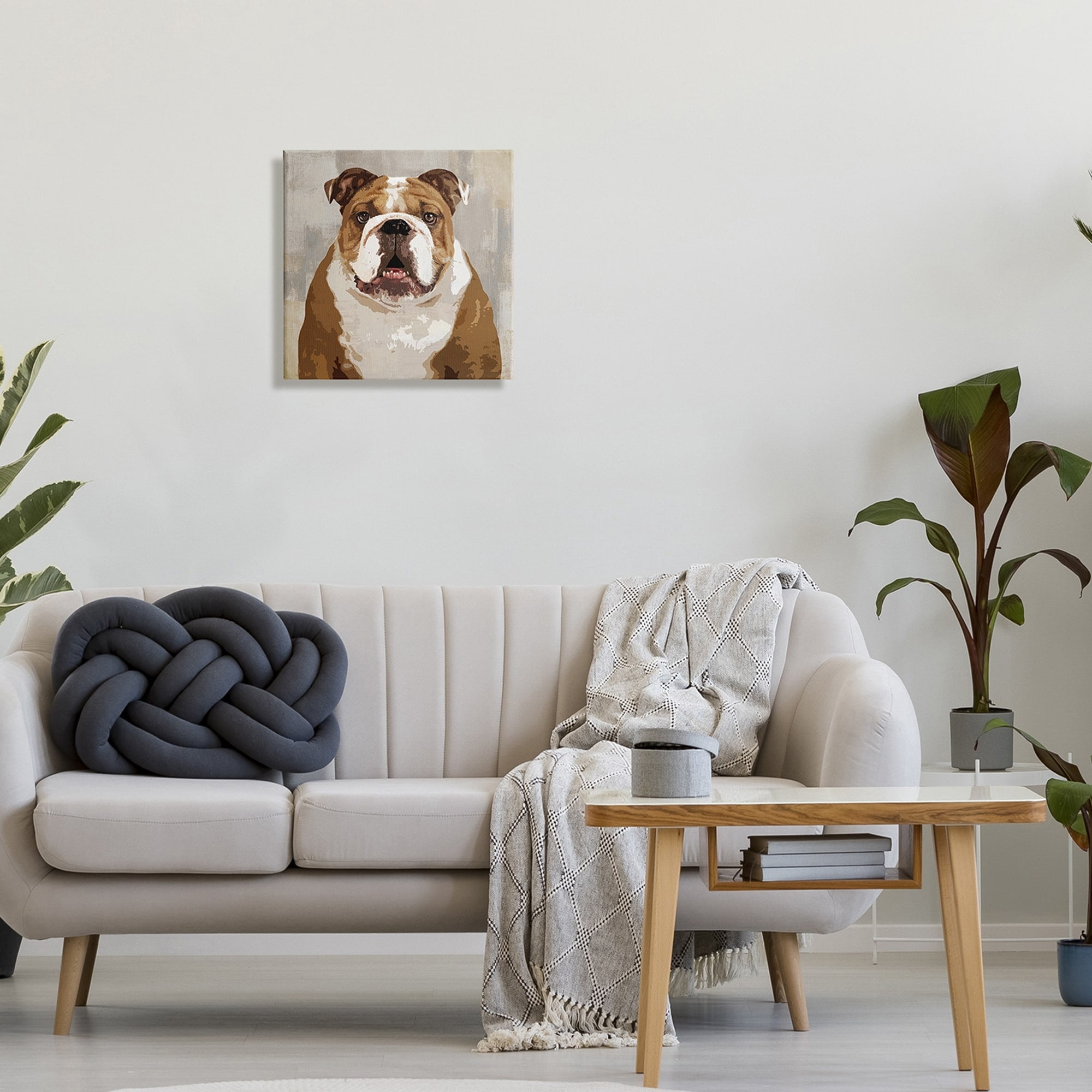 Stupell Industries Bulldog Hungrily Waiting Dull Abstract Background Pet Collage,24 x 24, Design by Keri Rodgers
