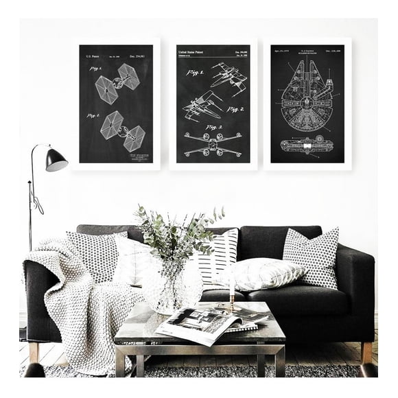 3 Cuadro Patente Millenium Falcon Star Wars Decorativo 50x70