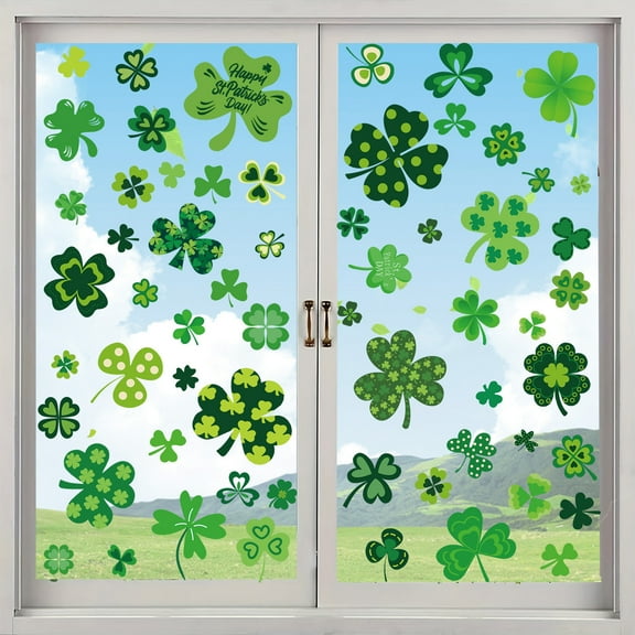St. Patrick's Day Window Clings, Reusable Shamrock Stickers, Removable Glass Wall Decor for Spring(Green)