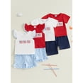 thumbnail image 3 of BemeyourBBs Toddler Baby Boy Girl 4th of July Outfit Patriot Fourth of July Summer Independence Day Clothes American Flag Embroidery Short Sleeve T-Shirts with Shorts 2 Pcs Set, 3 of 9