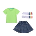 thumbnail image 2 of Amidoa Girls Summer Outfits Short Sleeves T-Shirts and Elastic Waist Casual Kids Summer Short Clothing Set Mint Green Size 4T, 2 of 9
