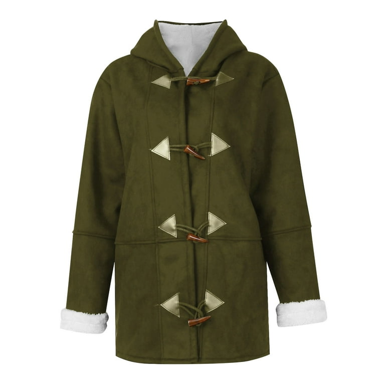TQWQT Winter Warm Sherpa Lined Coats Jackets for Women Plus Size Hooded  Parka Faux Suede Long Pea Coat Outerwear 