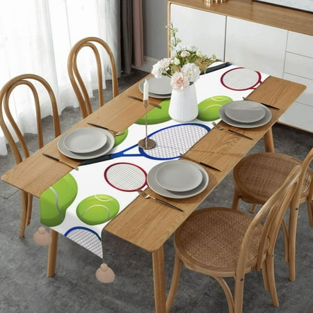 

Tennis Rackets And Balls Table Runner Imitation Linen Table Runner With Khaki Tassels For Party And Dining Room 14 x 60
