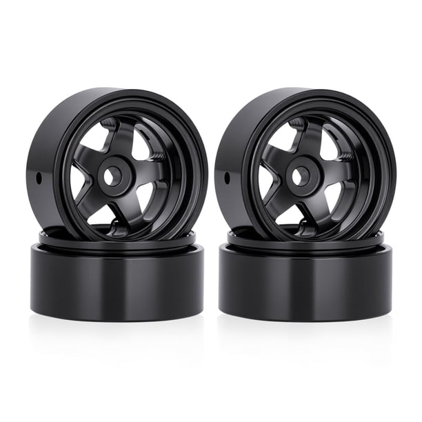4 piezas de llanta de 0,7" de aleación de aluminio, piezas de repuesto profesionales para bujes de ruedas RC para vehículos todoterreno Negro