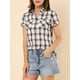 thumbnail image 5 of Camisas de cuadros para mujer Inspire Chic, con cuello de punta y botones, color blanco y negro, 5 of 7