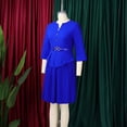 thumbnail image 5 of AURA Plus Size Elegant Three Quarter Sleeve Pleated A Line Office Dress with Belt 2025 Summer High Waist Bodycon Midi Dress, 5 of 10