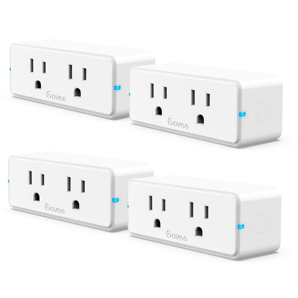 Govee Dual Smart Plug 4 Pack, 15A WiFi Bluetooth Outlet, Work with Alexa and Google Assistant, 2-in-1 Compact Design, Govee Home App Control Remotely with No H