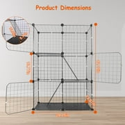 Imountek Large 3 Tier Cat Metal Fence, Detachable Crate Kennel with 2 Ladders Large Cat Cage Indoor for 1-2 Pets, Black