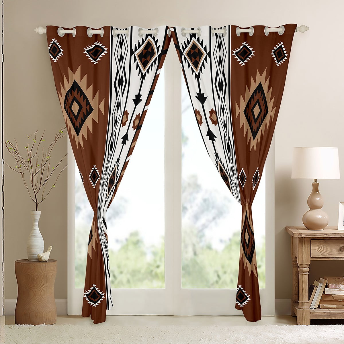 Western 30%-50% Blackout Curtains 42"Wx84"L Brown Rustic Boho Aztec Window Curtains,Country Cabin Lodge Curtains & Drapes Adults Men Southwestern Tribal Curtains 2 Panels