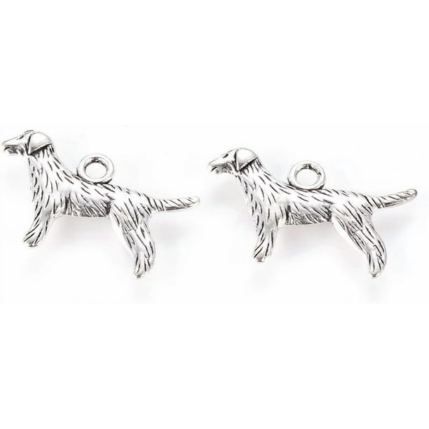 20 colgantes de estilo tibetano con forma de perro, de aleación, para crear joyas con forma de cachorro Labrador Retriever. Adornos metálicos.