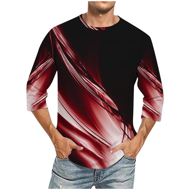 Blusas y camisas de manga larga con cuello redondo para hombre, blusa informal con cuello redondo y manga corta, blusa estampada de poliéster para hombre.