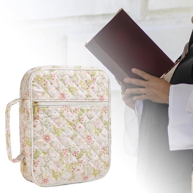 Estuche para Biblia con asa, bolso de mano compacto y portátil con estampado floral, ideal como regalo para mujer Flor de hoja verde