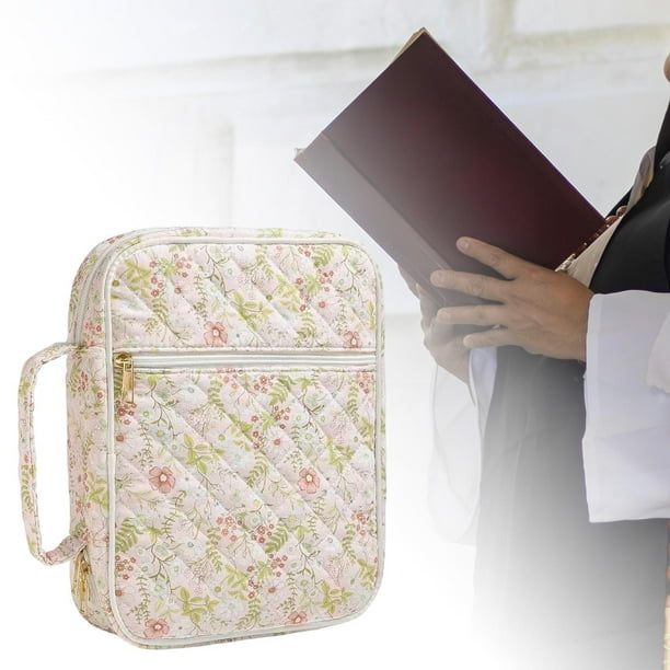 Estuche de transporte con asa para Biblia, organizador multifunción, protector para Biblia, ideal para mujeres, niñas, madres y viajes. Flor de hoja verde