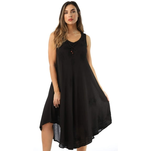 Riviera Sun Tie Dye Summer Dress - Beach Cover Up (Black, Medium)