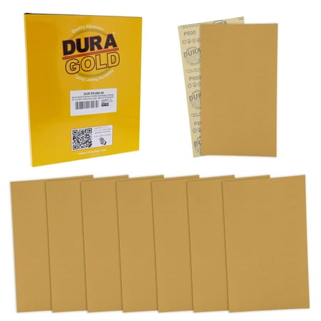 

Dura-Gold Premium 5\ x 2.75\ Gold Sandpaper Sheets 600 Grit (Box of 40) - Hook & Loop Backing Wood Furniture Woodworking Auto Paint - For Palm Sanders Clip-On Hand Sanding Blocks