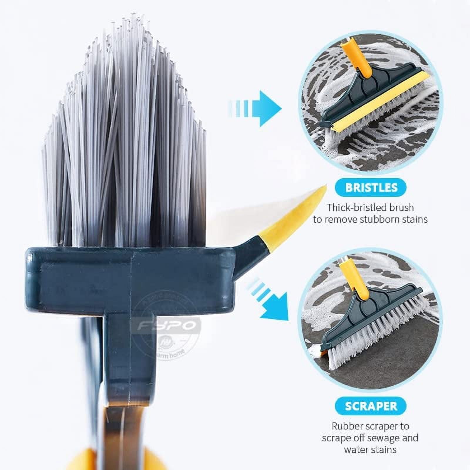 3 in 1 Floor Scrub Brush with Squeegee, 2022 New Floor Brush Scrubber with  Long Handle, Premium Rotating Bathroom Kitchen Crevice Cleaning Brush, 120°