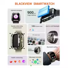 thumbnail image 2 of Blackview W70 Pro Sports Fitness Smart Watch 2.01 Screen Bluetooth Talking Watch LED Flashlight Outdoor Smart Watch With Compass New, 2 of 5