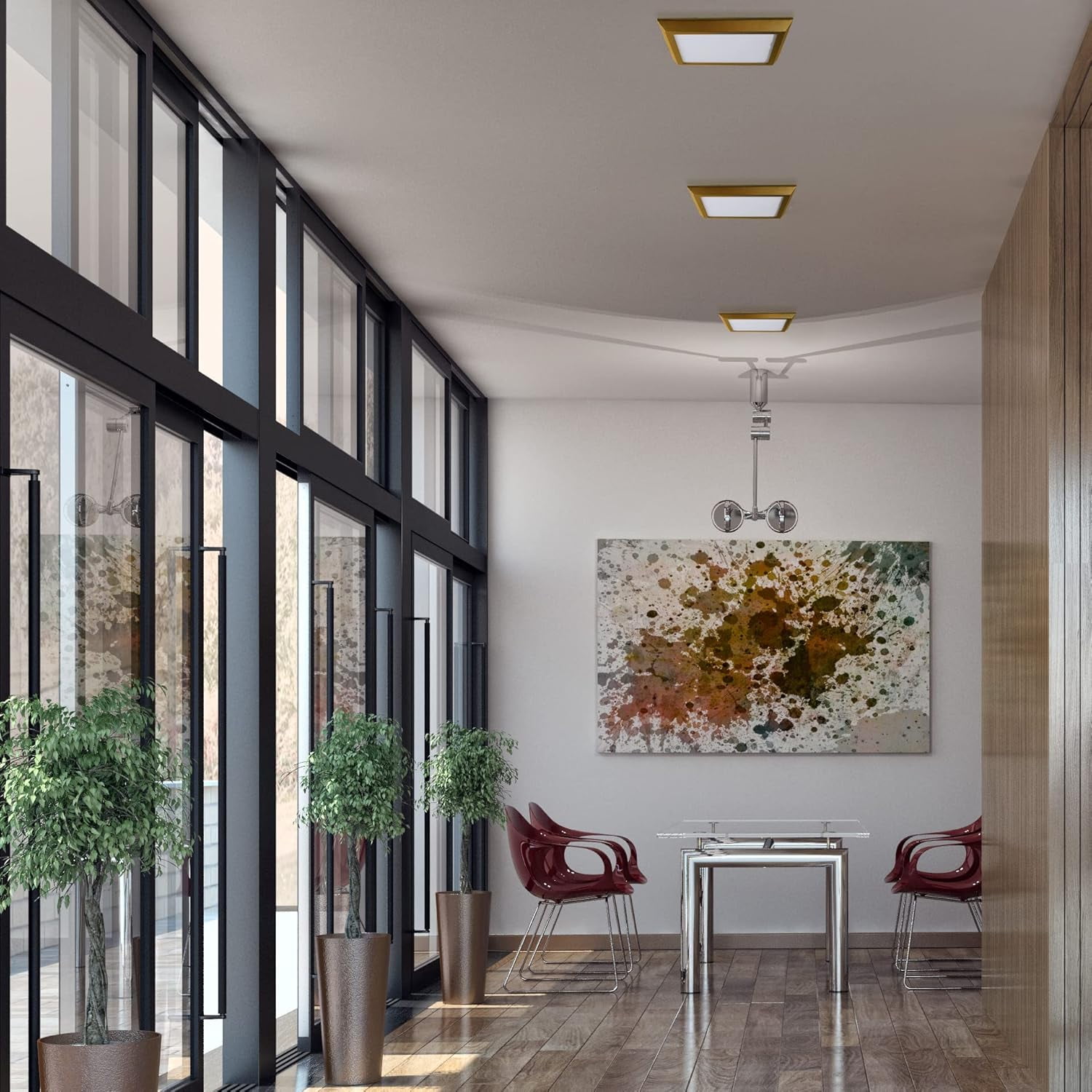 Next Glow Ultra Slim 7" LED Ceiling Light Fixture, 4000K Square, Dimmable Flush Mount Light, Brass