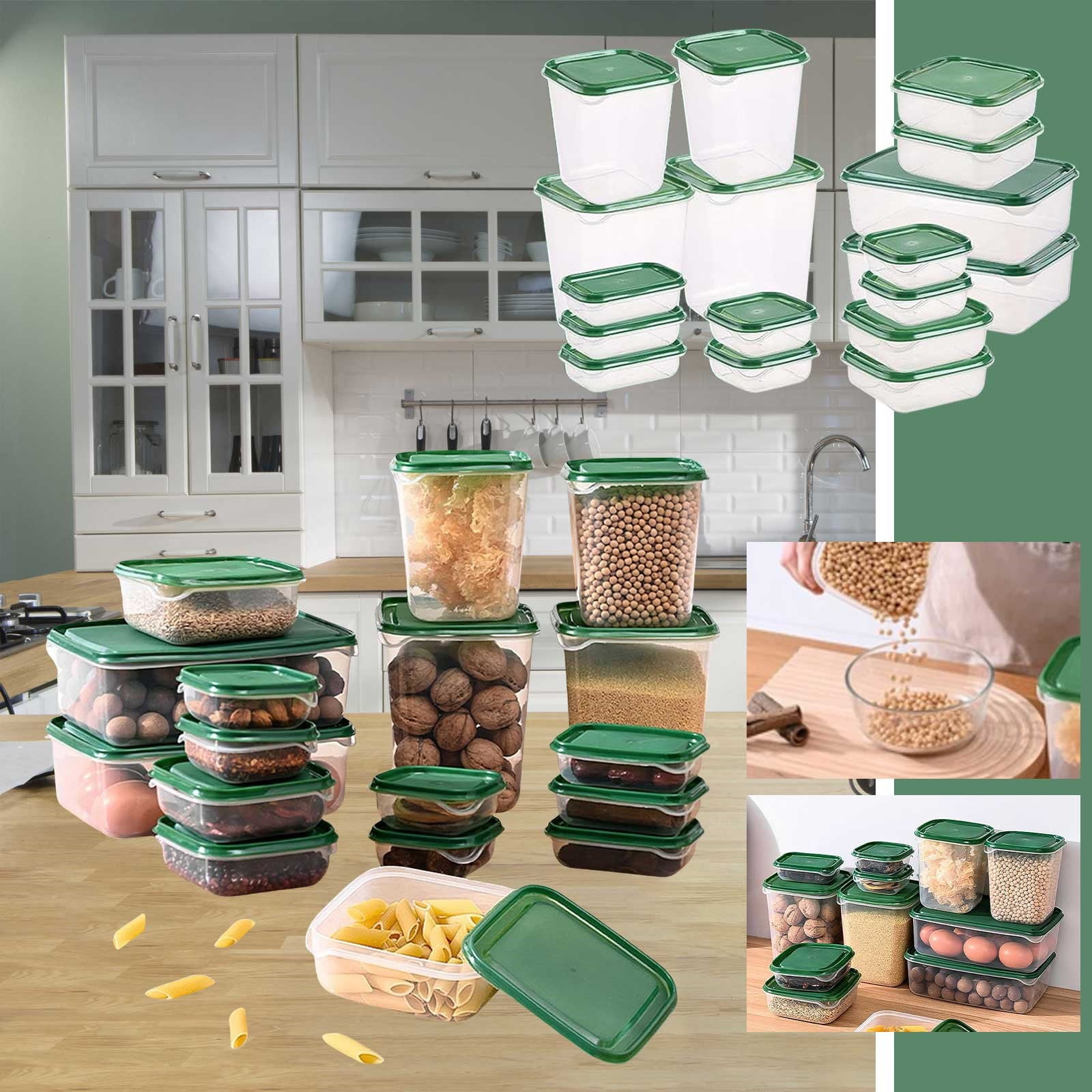 17 Pcs Boxed Food Storage Container Set with Lids Smart Seal Leakproof Airtight Food Storage Container Set Standard Durable Storage Food Containers for Fridge & Freezer, Green
