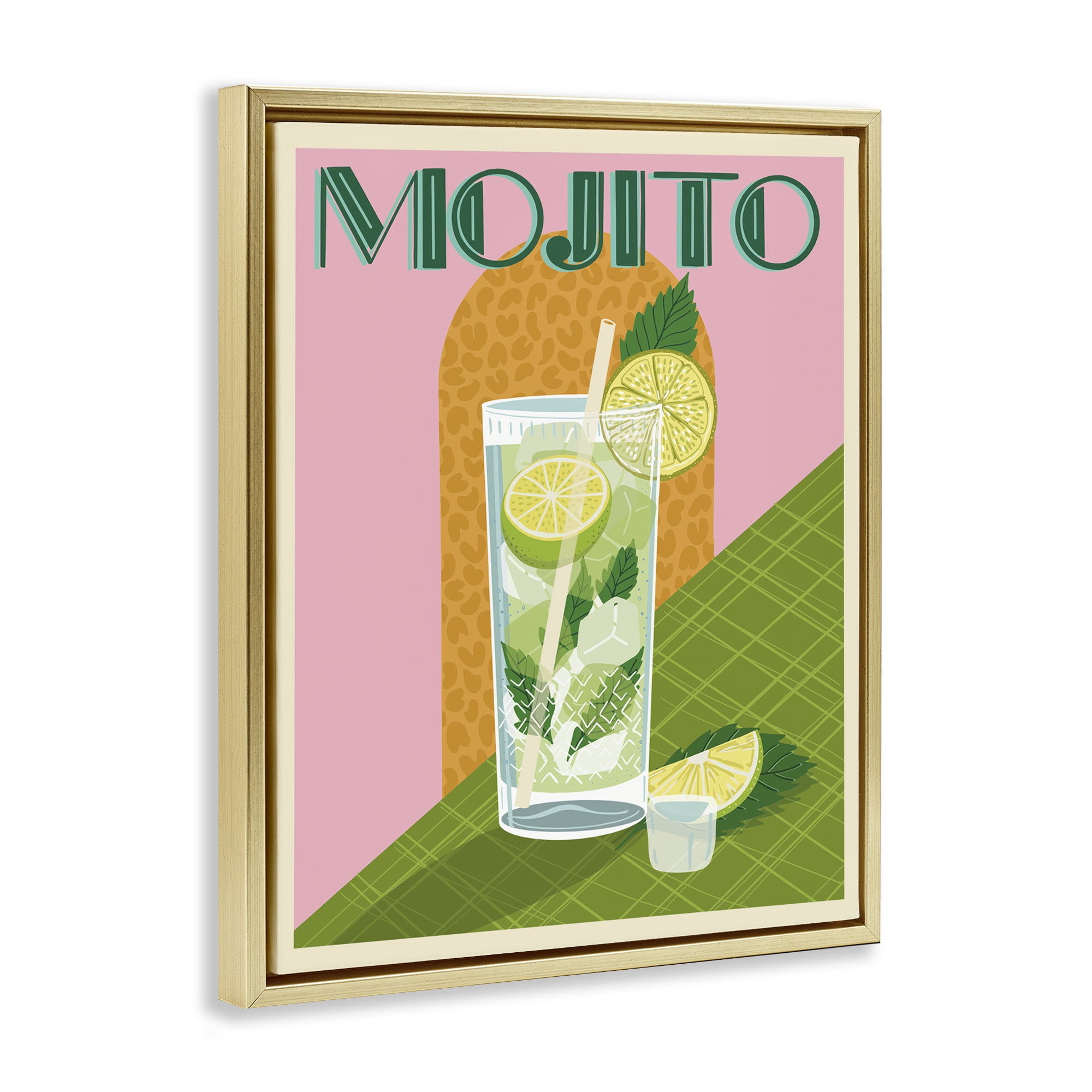 Stupell Industries Classic Retro Mojito Food & Beverage Painting Gold Floater Framed Canvas Art Print Wall Art, 17 x 21