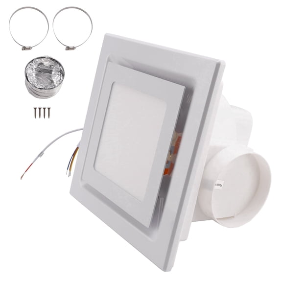 12"Quiet Bathroom Exhaust Fan with 3000K/4500K/6000K LED Light, 1.5 Sone 145 CFM,Exhaust Fan Mounting Opening 10"x10", with Aluminum Foil Tube