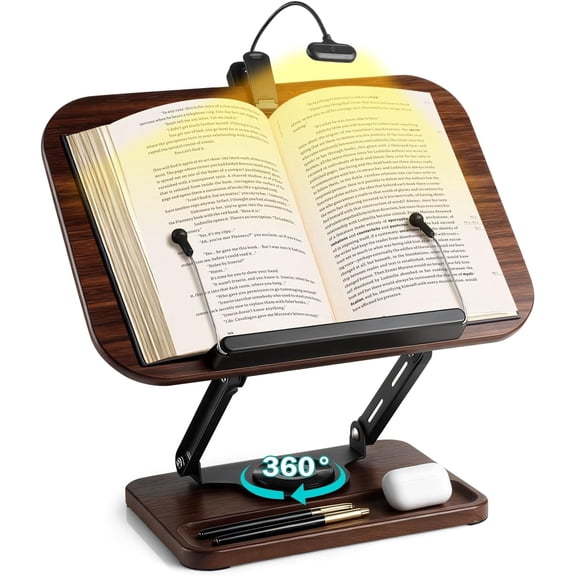 Book Stand with Light & Storage, Book Holders for Reading Hands Free