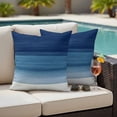 thumbnail image 4 of Navy Blue Ombre Outdoor Waterproof Pillow Covers, Modern Abstract Art Blue White Striped Decorative Square Throw Pillowcase Sofa Cushion Sham for Patio/Couch/Chair, 26"x26" 2 Pack, 4 of 8