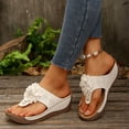 thumbnail image 5 of KIJBLAE Women's Floral Open Toe Wedge Flip Flops, Wide Width Comfort Casual Summer Beach Outdoor Vacation Slippers White 43, 5 of 9