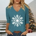 thumbnail image 1 of Womens Fashion Tees Tops 3/4 Sleeve Summer Snowflake Print V Neck Tunic Basic Slim Undershirts, 1 of 3