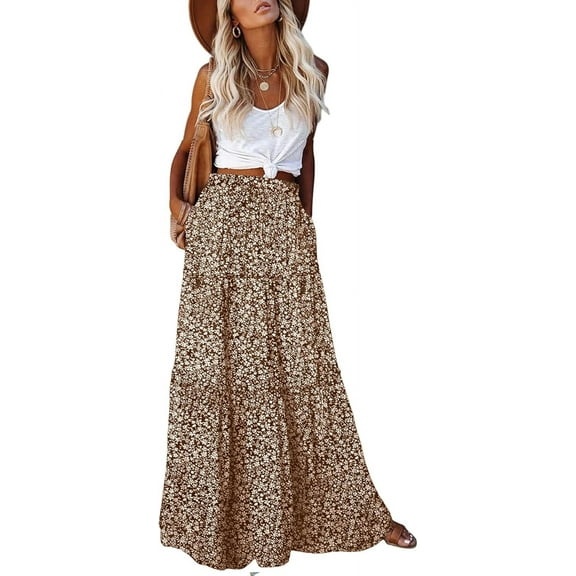 Women's casual high waist tie printed long maxi skirt,