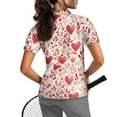 thumbnail image 2 of COEQINE Women Short Sleeve Golf Shirts for Valentine's Day Soft 1/4 Zip V Neck Tennis Activewear Quick Dry Fit Workout Sportswear Red Heart and Leaf Print Golf Polo Tops, S, 2 of 7