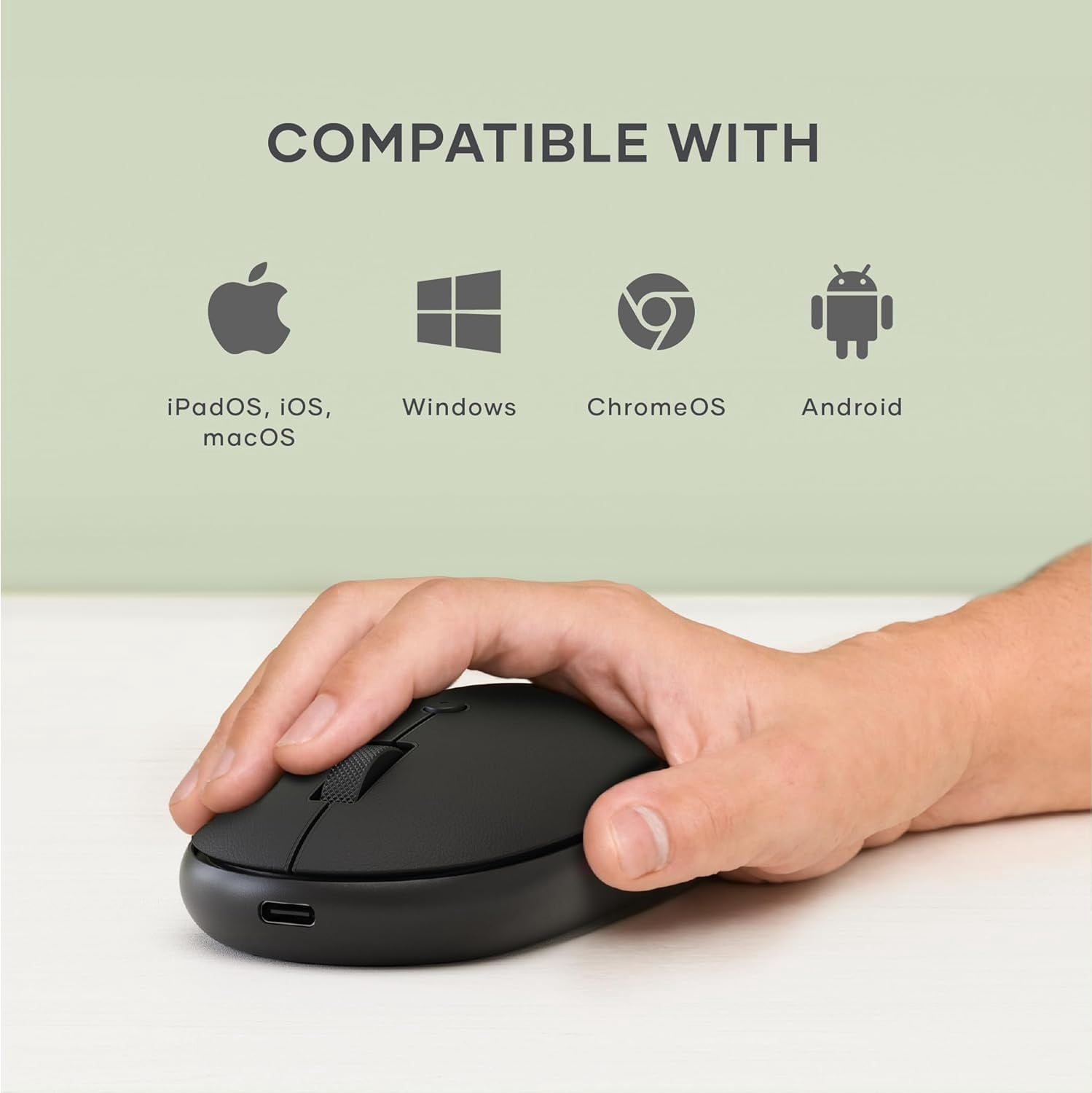 Satechi OntheGo Bluetooth Mouse with USB C Rechargeable Battery, Connect up 3 Devices, Compact and Portable Wireless Mouse for Laptop, Computer, Tablet - Black