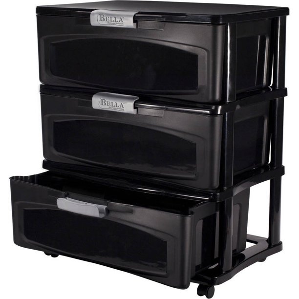 Bella 3Drawer Wide Locking Cart with Opaque Drawers and Gold Handles