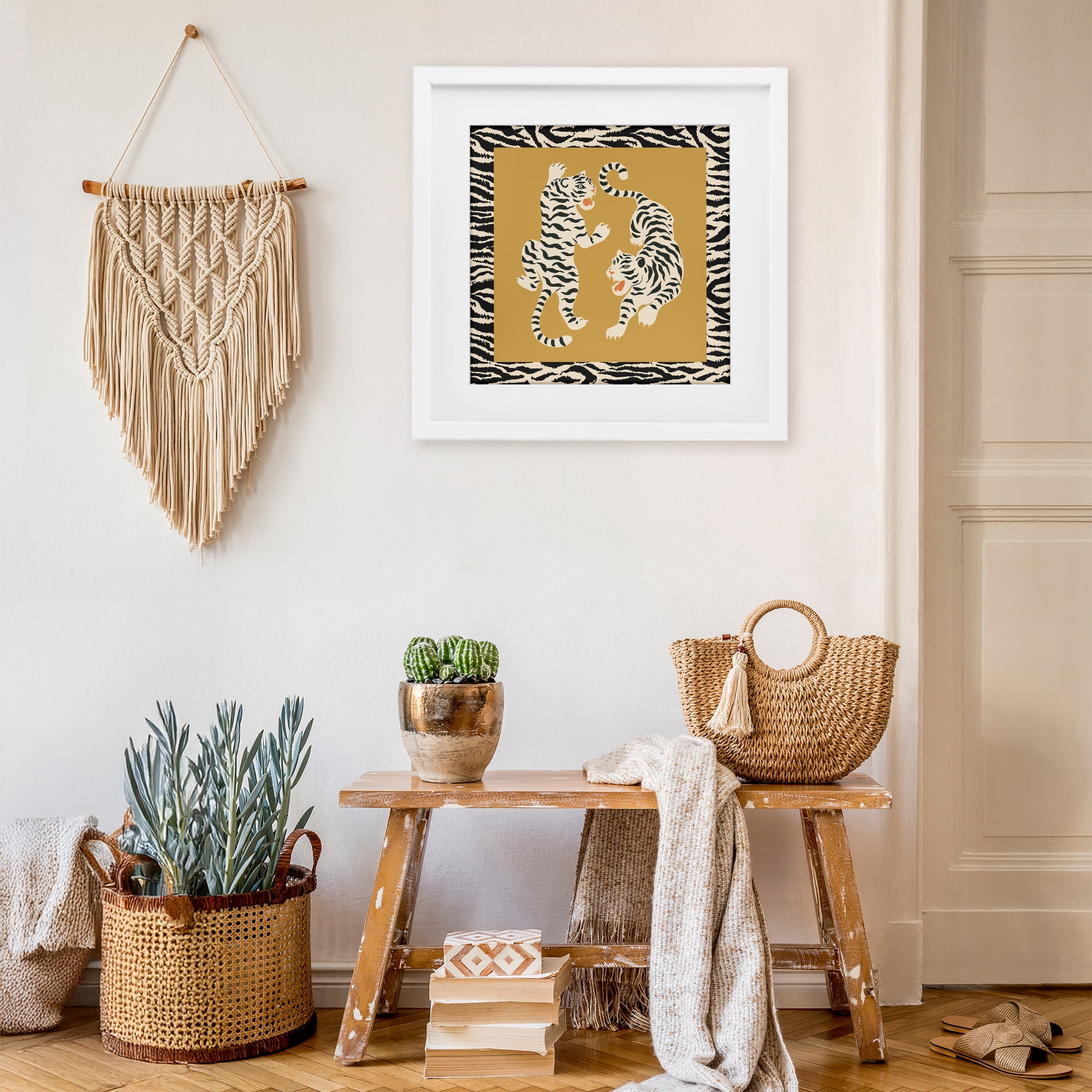 Stupell Industries Boho Twin Tiger Stripes White Framed Print Under Glass, design by Karolina Sato