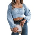 thumbnail image 2 of adaychics Tie Back Blouse for Women Square Neck Ruched Lantern Long Sleeve Tie Back Crop Top Blouse for Vacation, 2 of 7