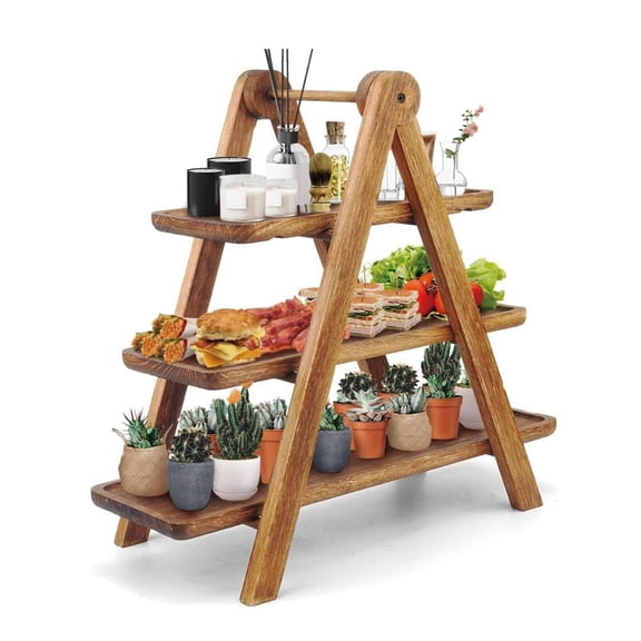 Snuvvario Wooden display stands,Wood 3 Tier Serving Tray Three Tiered Cupcake Stand, Rectangle Serving Platter Wooden Farmhouse, Party Serving Brown Decorative Tray Decor