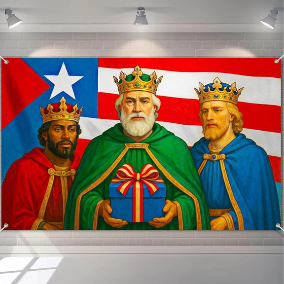 Christmas Banner 71x43 Inch Puerto Rican Three Kings Day Backdrop Reyes Magos Religious Holiday Background Epiphany Scene Decoration for Indoor Outdoor Fiesta Photography Display