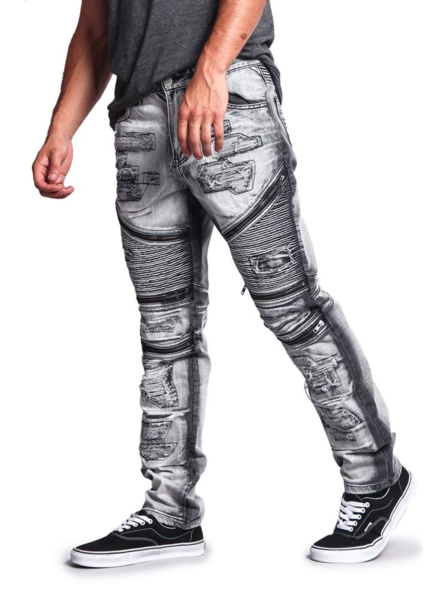 G-Style USA Men's Biker Distressed Wash Slim Jeans DL1010 - ICE - 30/30 -  G19C at  Men's Clothing store