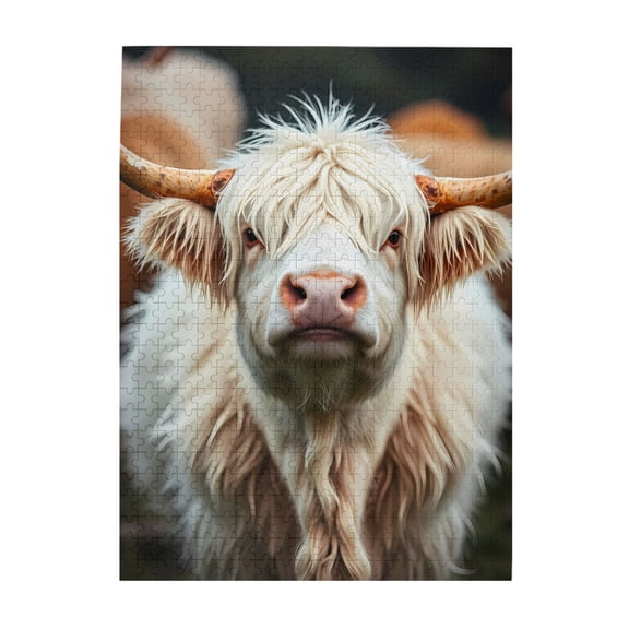 500-Piece Wooden Jigsaw Puzzle for Adults - Highland Cattle Farm Animal , Interlocking Pieces with Guide Letters, Holiday Gift & Home Decor