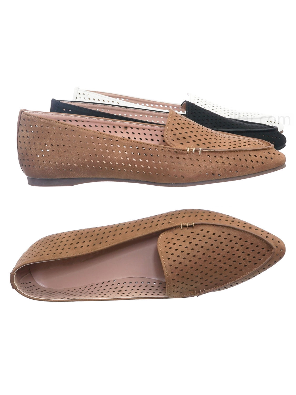 Arrow11 by Forever Link, Pointed Toe Perforated Loafer Women Flat