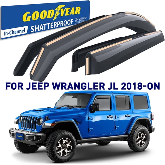Goodyear Shatterproof in-Channel Window Deflectors for Jeep Wrangler JL 2018-2026/Jeep Gladiator 2020-2026, Rain Guards, Window Visors for Cars, Vent Deflector, Car Accessories, 4 pcs. - GY003423LP