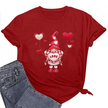 

Haykey Shirts For Women Womens Tops Women S Short Sleeve Valentine S Day Printed Casual Top Pullover T-Shirt Corset Top Red