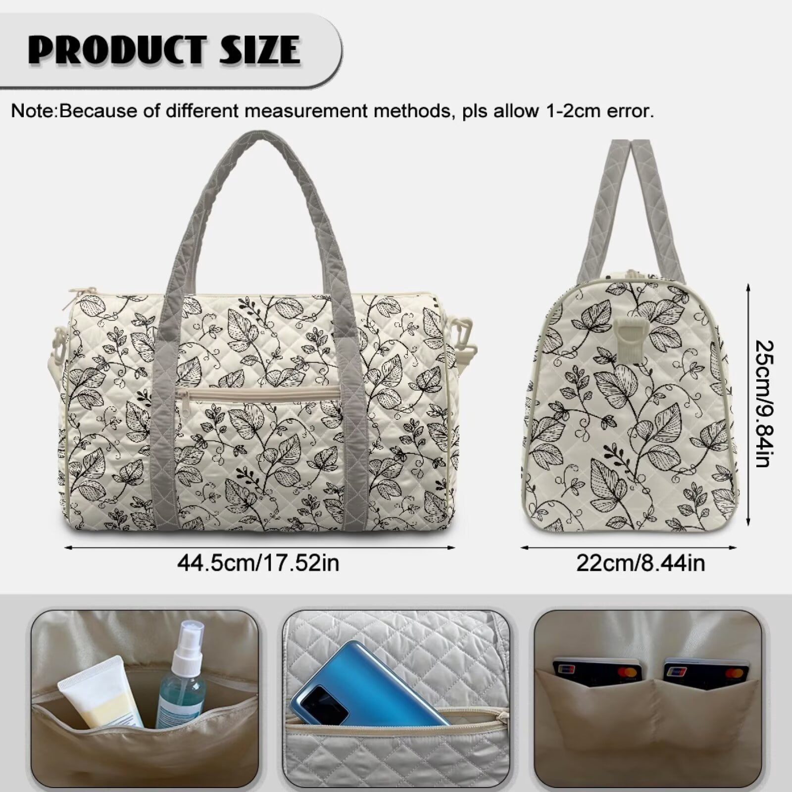 Chririnla Black Leaf Sketch Pattern Fit for Airplane Weekender Overnight Bags with Zipper Pocket & Shoulder Strap, Stylish Travel Luggage for Women
