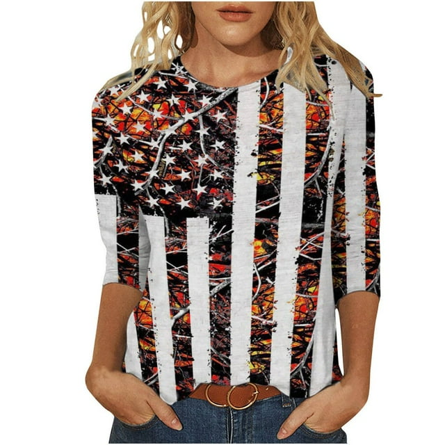 CHUANK Plus Hauts pour Femmes Chic Décontracté Col Rond Manches Courtes Chemises et Blouses pour Femmes T-Shirts à Imprimé Papillon du 4 Juillet pour Femmes Tunique Graphique Patriotique Tendance Haut d'Été Plage