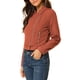thumbnail image 4 of Chaqueta de mezclilla moto de mujer Allegra K con solapa muesca, mangas largas y cierre asimétrico en rojo ladrillo, 4 of 7