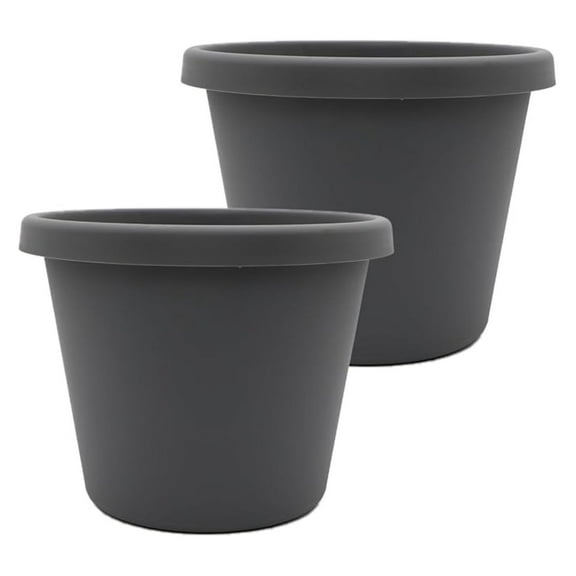 20 Inch Round Prima Planter - Large Plastic Plant Pot with Rolled Rim for Indoor Outdoor Plants Flowers , Warm Gray (Pack of 2)