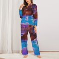 thumbnail image 2 of Balery Capybara Bathtub Fun Conjunto de Pijama con Estampado para Mujer, Conjunto de Dos Piezas con Manga Larga, Ropa de Dormir Suave con Bolsillos, Pijamas Cómodos-Small, 2 of 7