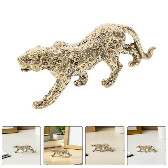 TABLZONE Set of 2 Golden Brass Leopard Figurines Vintage Desktop Ornaments Retro Style Home Office Decor